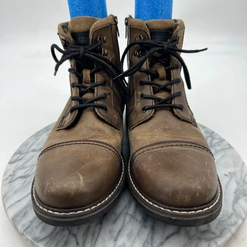 Outpost Makers Lucas Boots Mens 12 Brown Leather Cap Toe Flannel Lined Work Shoe